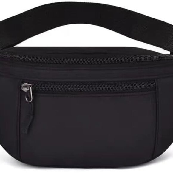 Black water-resistant nylon crossbody waist bag with 3 pockets, adjustable strap - Picture 1 of 7